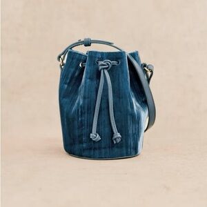 Sezane Blue Pleated Velvet Farrow Micro Bag